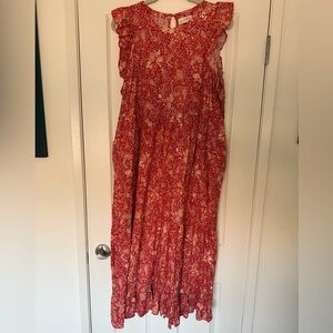 Universal Thread XXL Red Floral Midi Dress with pockets and flowy cap-sleeve